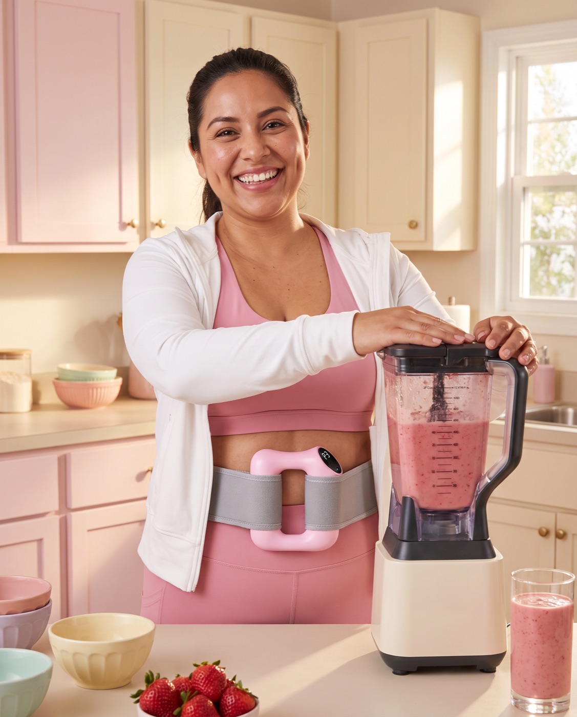 Woman making a smoothie wearing Loop Relief